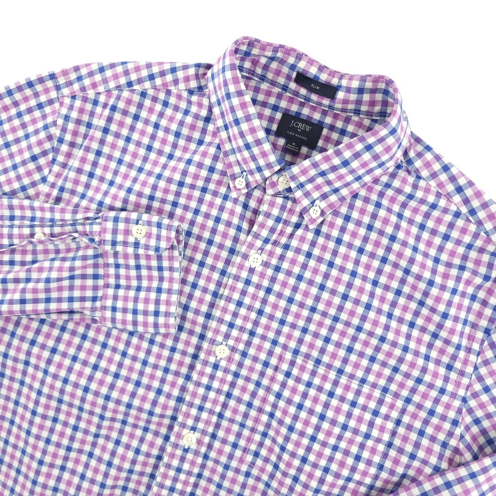 J.Crew Flex Washed Shirt Mens M Purple Check Long Sleeve Button Down Slim